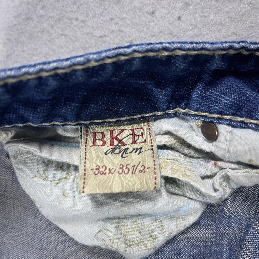 BKE Star Flare Jeans Womens 32x35.5 Blue Distressed Denim Bootcut Low Rise‎ - Picture 8 of 13